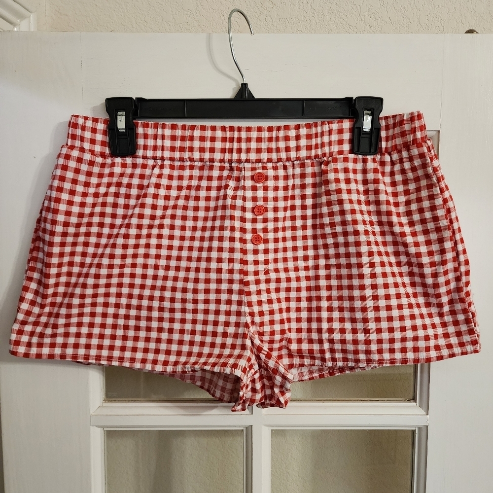 Forever 21 Gingham Lounge Shorts Red White Pajama Sleep Cottagecore Medium